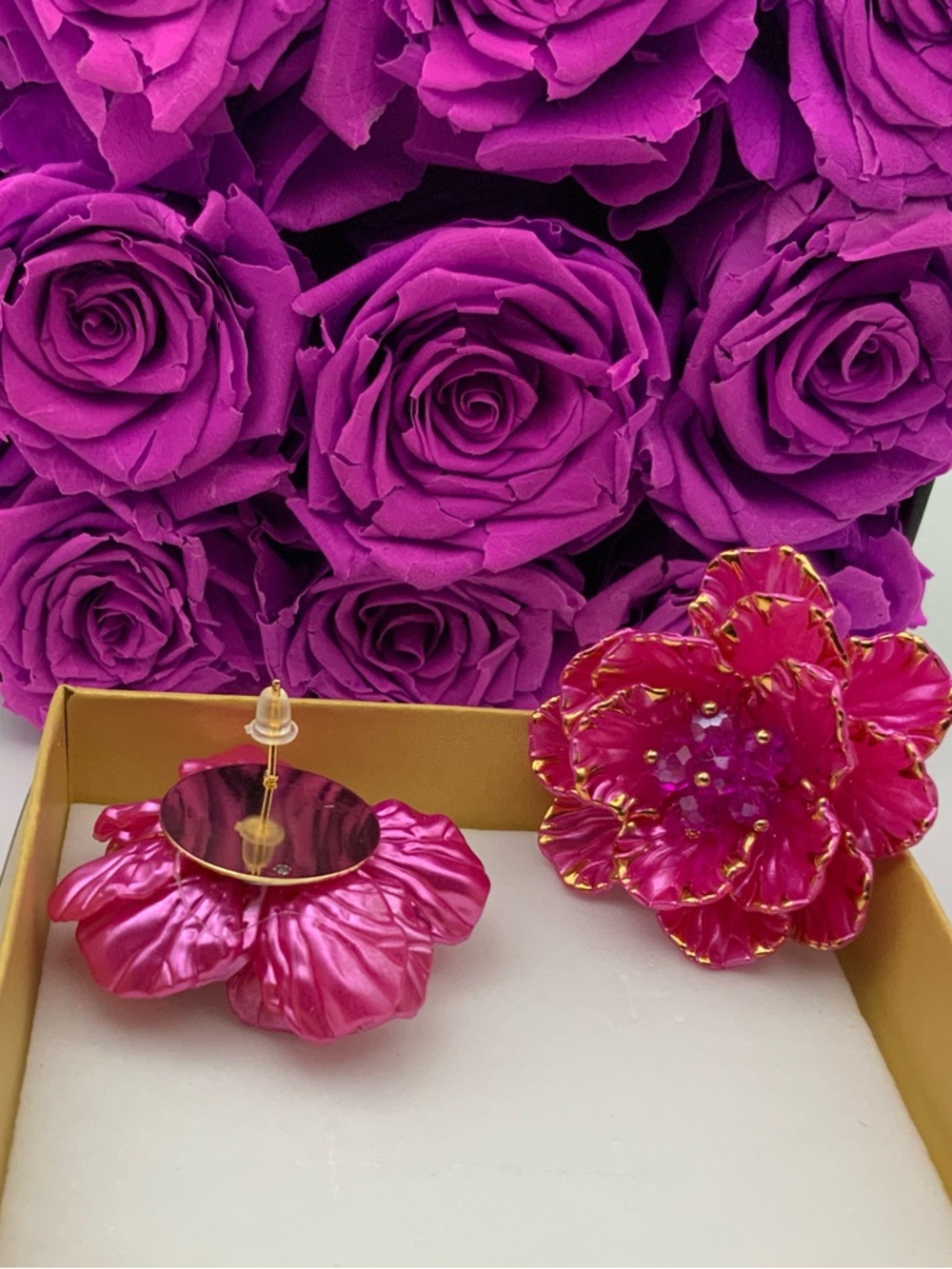 Pink Floral Statement Stud Earrings